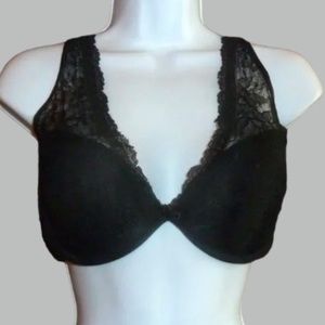 Le Mystere Black Plunge Bra, Underwire Lined, Lace, ‘Kate’ 7234, Convertible 34D
